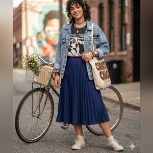 Grace Karin Pleated Midi Skirt in Navy Blue – Flowy A-Line Dressy Skirt
